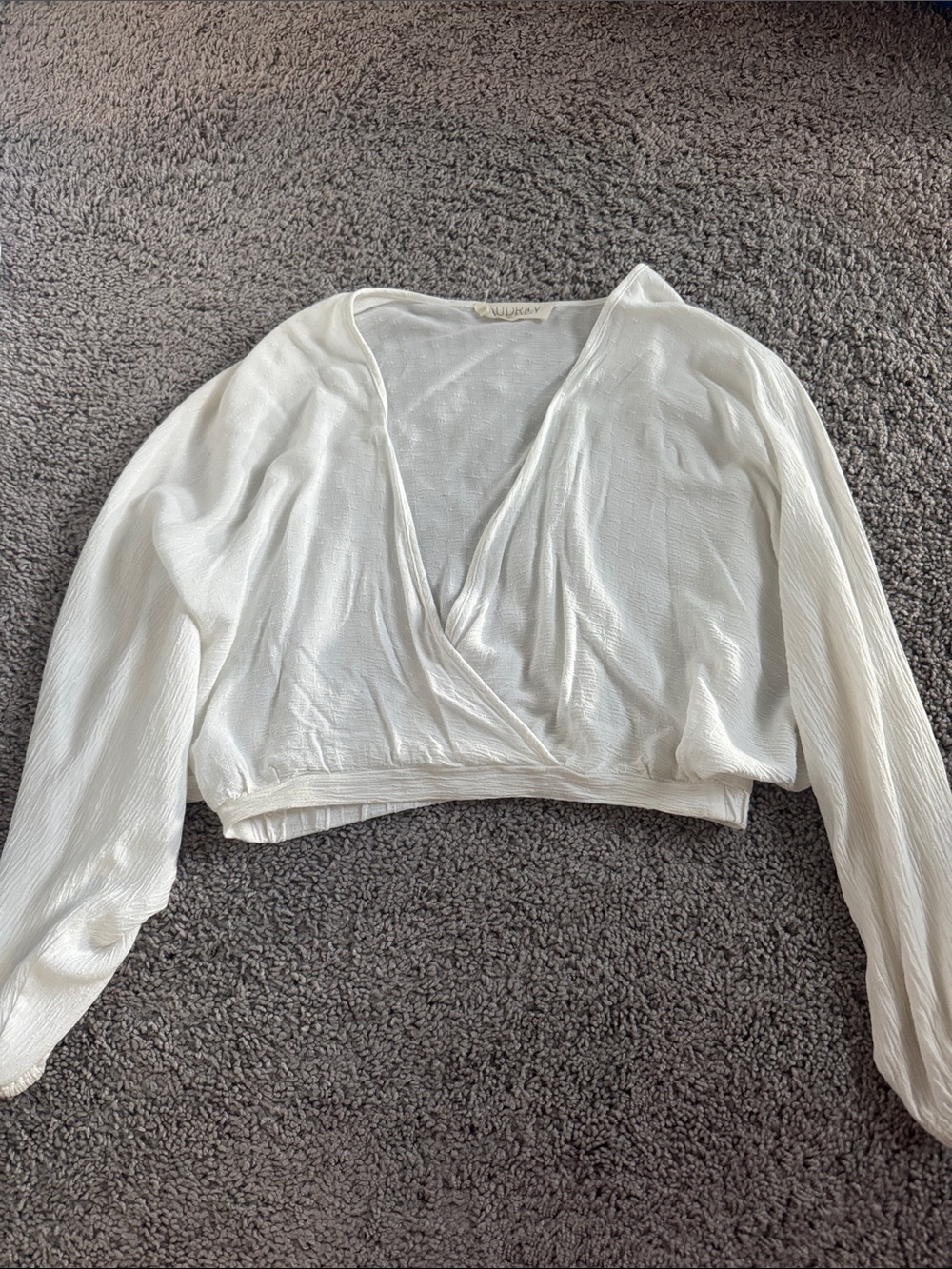 Audrey 3+1 White Wrap Long-Sleeve Crop Top